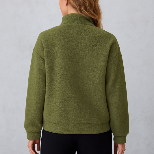 HOLMES – Fleece tröja dam & herr – varm halvzip sweatshirt med dragkedja & lång ärm