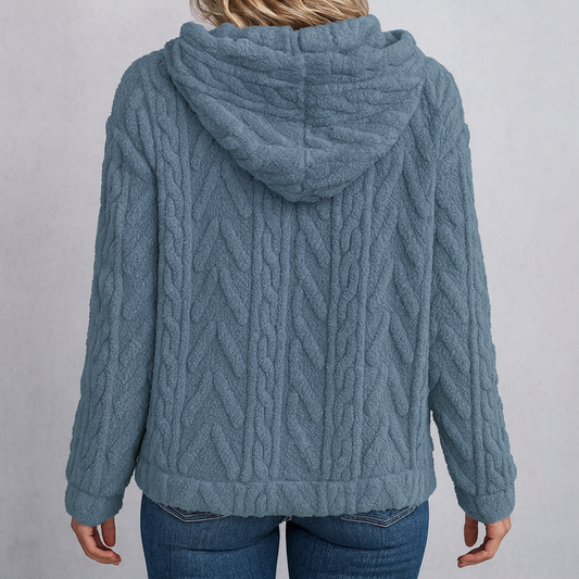 HOLMES – Dam hoodie i teddy fleece – mysig vintertröja med huva & ficka