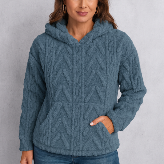 HOLMES – Dam hoodie i teddy fleece – mysig vintertröja med huva & ficka