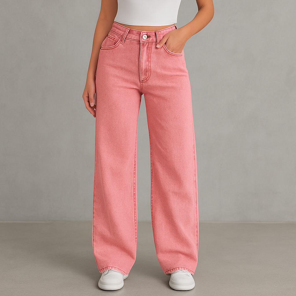 HOLMES - Dam High Waist Jeans Rosa – Vida, Trendiga & Bekväma