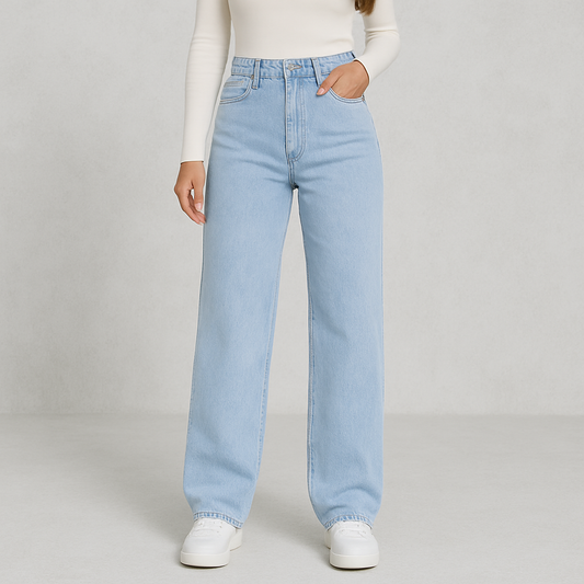 HOLMES - Damjeans Hög Midja Vida Ben Svart Denim – Trendiga Byxor för Kvinnor