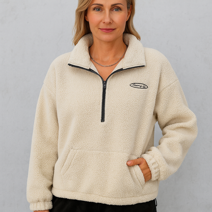 HOLMES – Fleece tröja dam & herr – varm halvzip sweatshirt med dragkedja & lång ärm