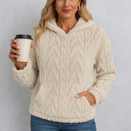 HOLMES – Dam hoodie i teddy fleece – mysig vintertröja med huva & ficka