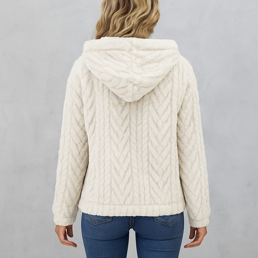 HOLMES – Dam hoodie i teddy fleece – mysig vintertröja med huva & ficka