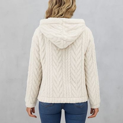 HOLMES – Dam hoodie i teddy fleece – mysig vintertröja med huva & ficka