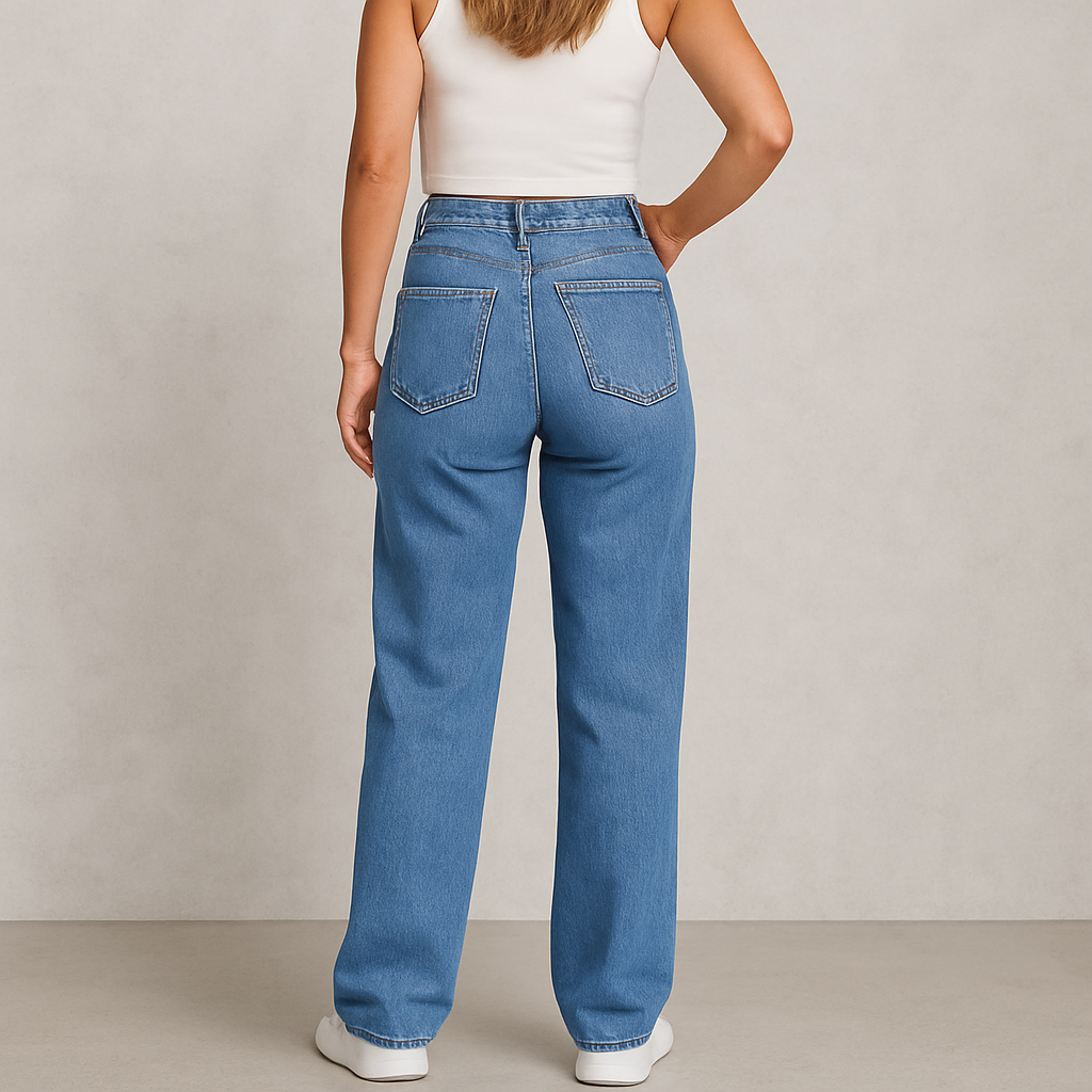 HOLMES - Damjeans Hög Midja Vida Ben Svart Denim – Trendiga Byxor för Kvinnor