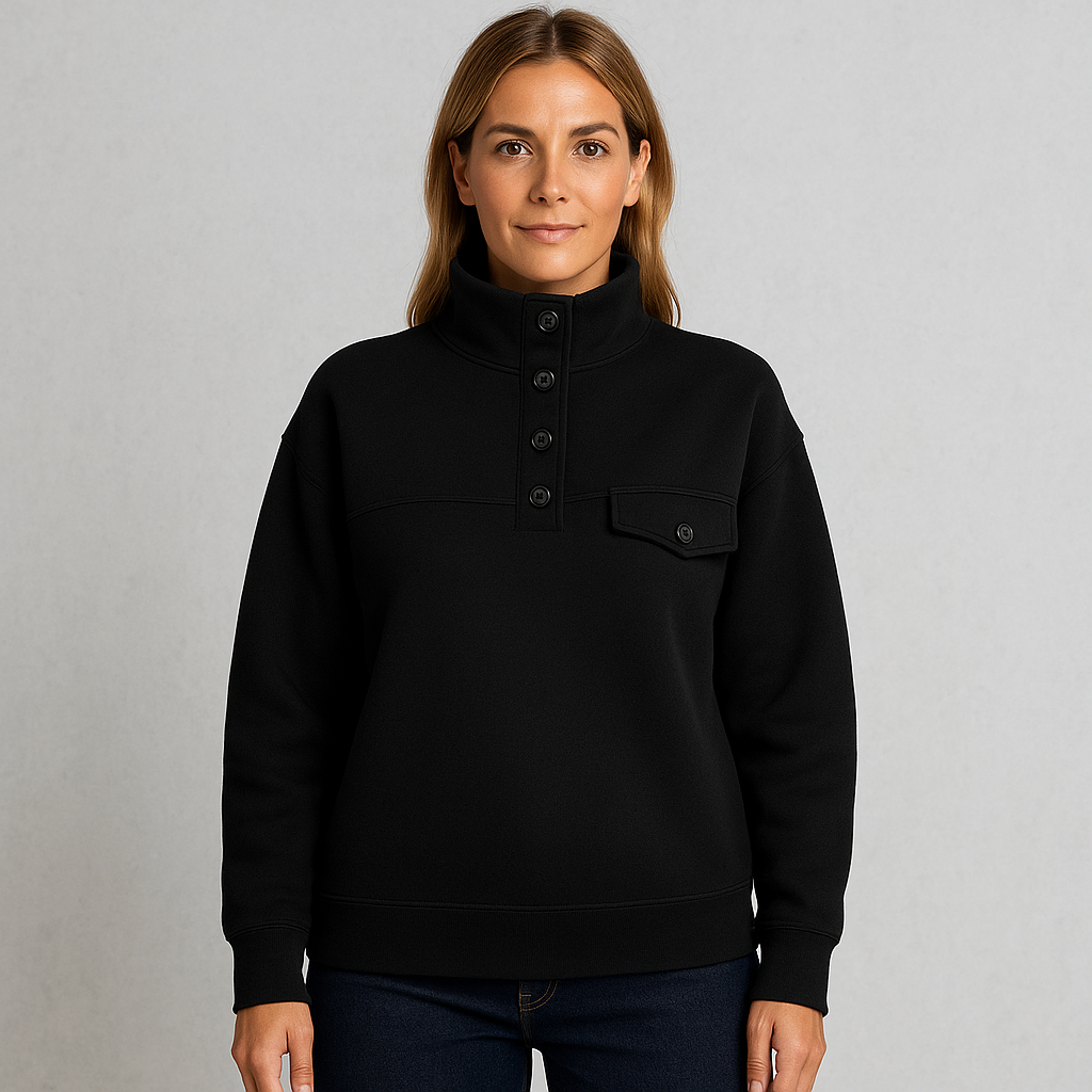 HOLMES "RueChic Oversize Halvknäppt Tröja med Fickdetalj – Varm & Stilren Sweatshirt för Dam & Herr"
