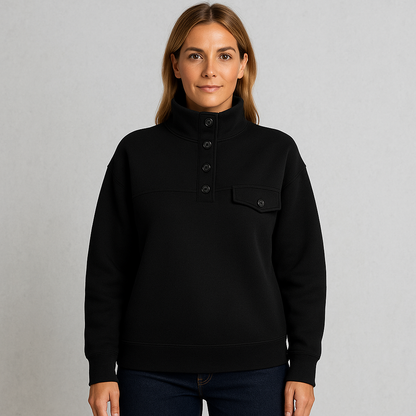 HOLMES "RueChic Oversize Halvknäppt Tröja med Fickdetalj – Varm & Stilren Sweatshirt för Dam & Herr"