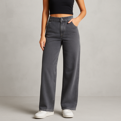 HOLMES - Dam High Waist Jeans Grå – Vida, Bekväma & Trendiga