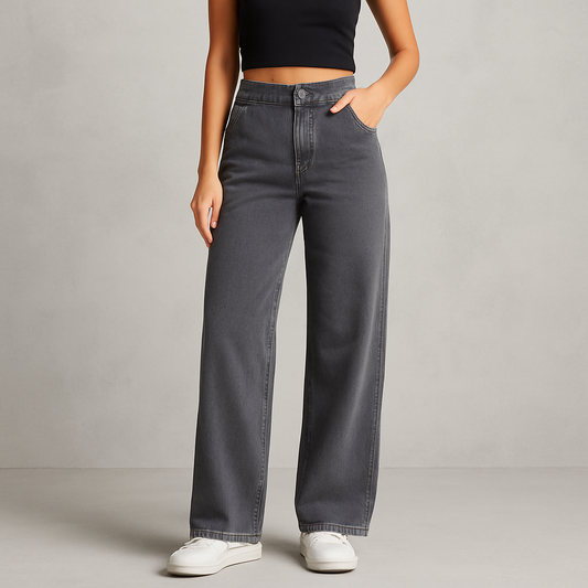 HOLMES - Dam High Waist Jeans Grå – Vida, Bekväma & Trendiga