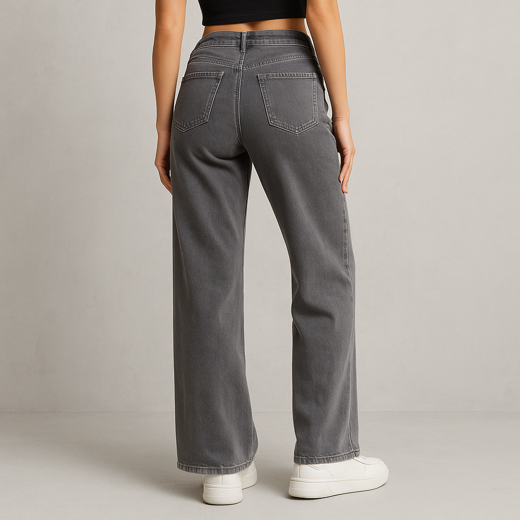 HOLMES - Dam High Waist Jeans Grå – Vida, Bekväma & Trendiga