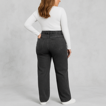 HOLMES - Damjeans Hög Midja Vida Ben Svart Denim – Trendiga Byxor för Kvinnor