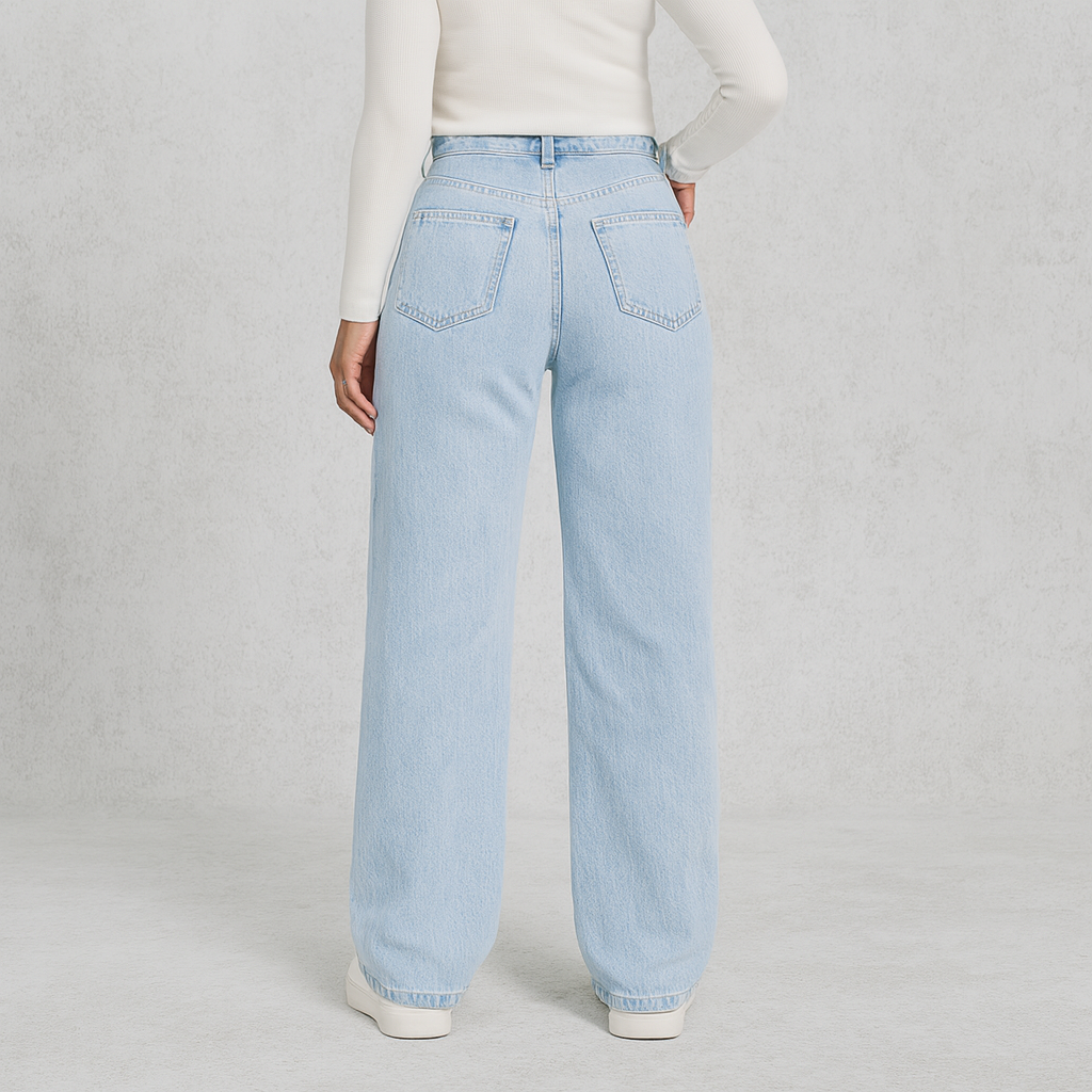 HOLMES - Damjeans Hög Midja Vida Ben Svart Denim – Trendiga Byxor för Kvinnor