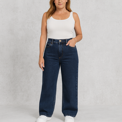 HOLMES - Damjeans Hög Midja Vida Ben Svart Denim – Trendiga Byxor för Kvinnor