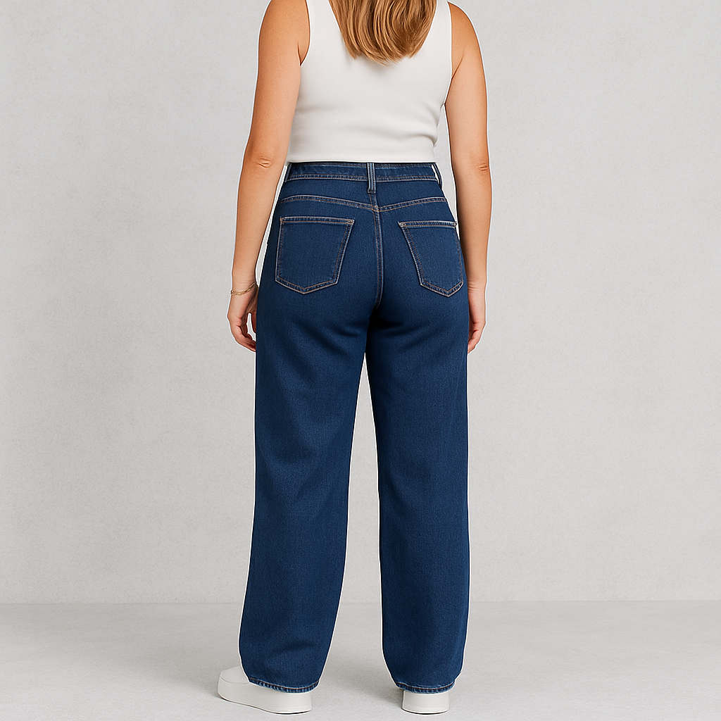 HOLMES - Damjeans Hög Midja Vida Ben Svart Denim – Trendiga Byxor för Kvinnor