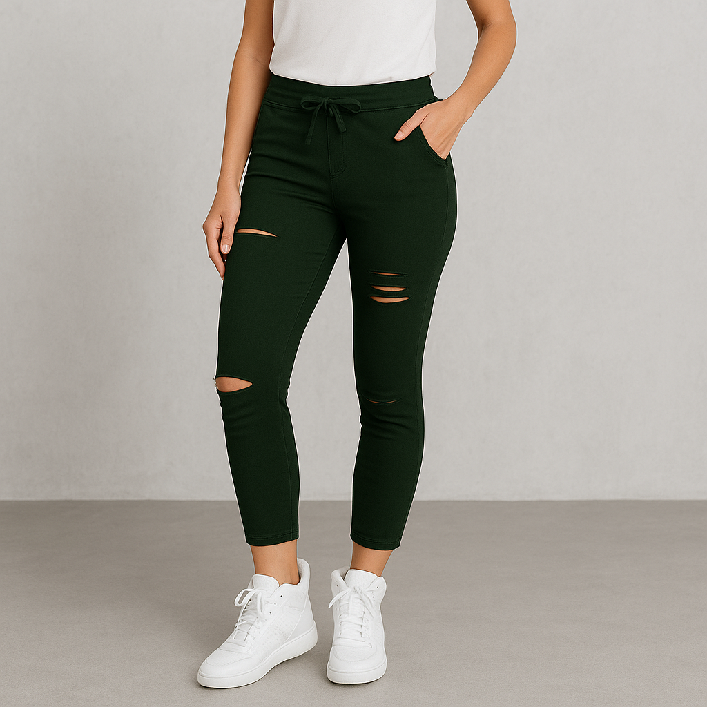 HOLMES - Dam Byxor med Hög Midja – Rippade Stretch Jeans Leggings för Höst & Vinter Mode