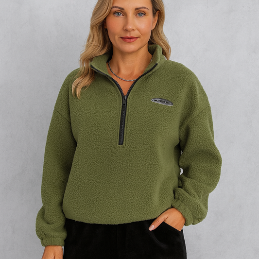 HOLMES – Fleece tröja dam & herr – varm halvzip sweatshirt med dragkedja & lång ärm