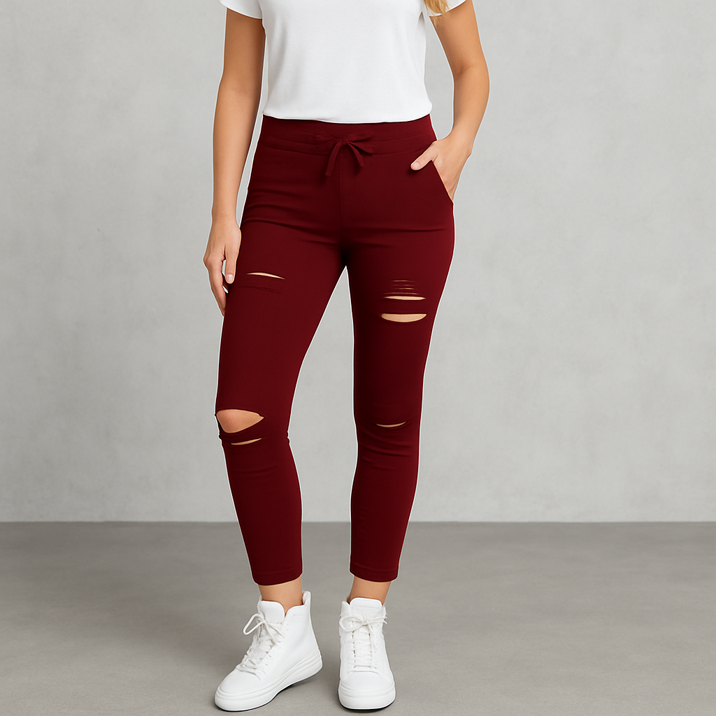 HOLMES - Dam Byxor med Hög Midja – Rippade Stretch Jeans Leggings för Höst & Vinter Mode